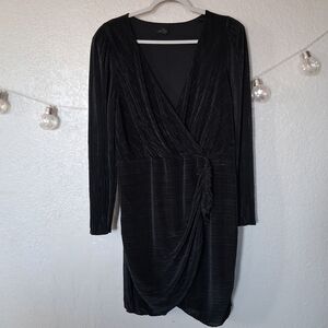 Halogen Black Long-Sleeve Draped Wrap Dress
